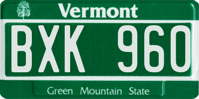 VT license plate BXK960