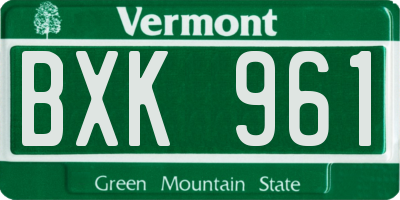 VT license plate BXK961