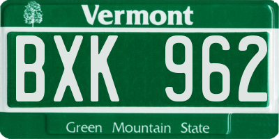 VT license plate BXK962