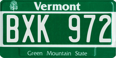 VT license plate BXK972