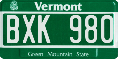 VT license plate BXK980