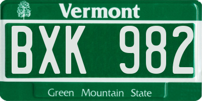 VT license plate BXK982