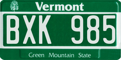 VT license plate BXK985