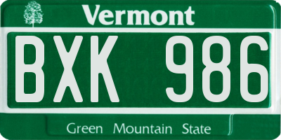 VT license plate BXK986