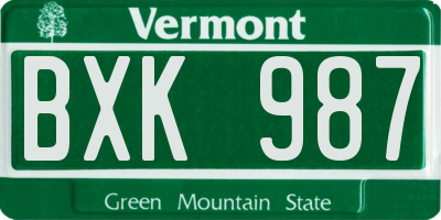 VT license plate BXK987