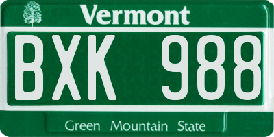VT license plate BXK988