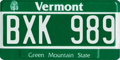 VT license plate BXK989
