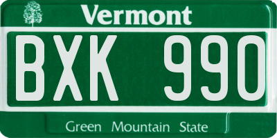 VT license plate BXK990