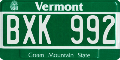 VT license plate BXK992