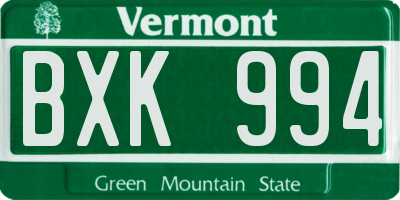 VT license plate BXK994