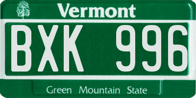 VT license plate BXK996