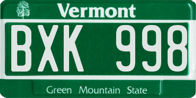 VT license plate BXK998