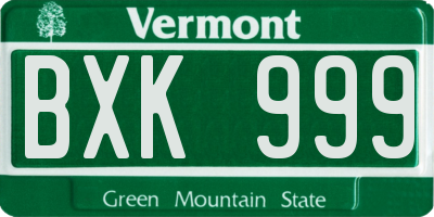 VT license plate BXK999