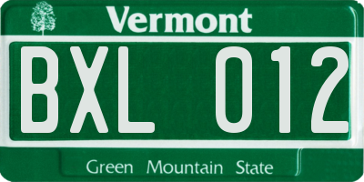 VT license plate BXL012