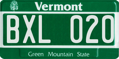 VT license plate BXL020