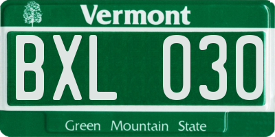 VT license plate BXL030