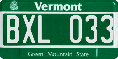 VT license plate BXL033