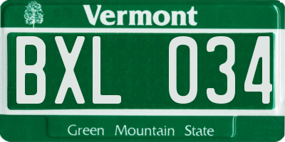 VT license plate BXL034