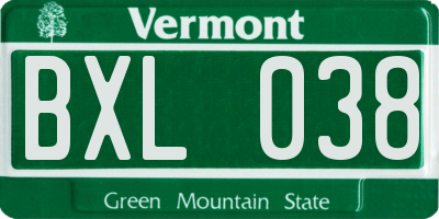 VT license plate BXL038