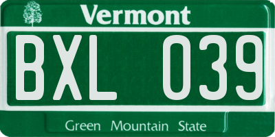 VT license plate BXL039