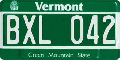 VT license plate BXL042