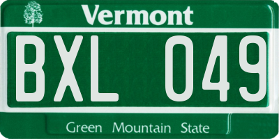 VT license plate BXL049