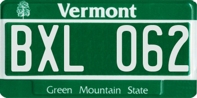 VT license plate BXL062