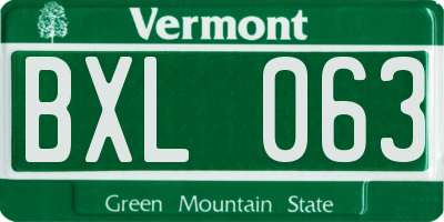 VT license plate BXL063