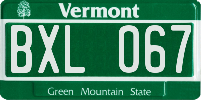 VT license plate BXL067