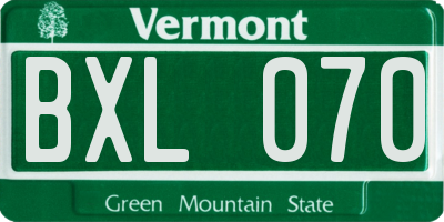 VT license plate BXL070