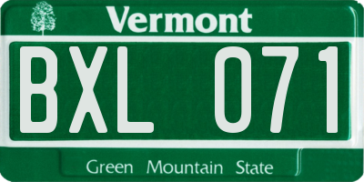 VT license plate BXL071