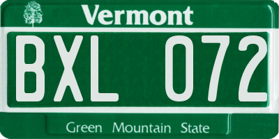 VT license plate BXL072