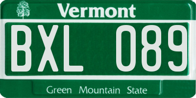 VT license plate BXL089