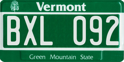 VT license plate BXL092