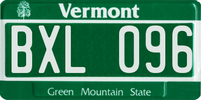 VT license plate BXL096