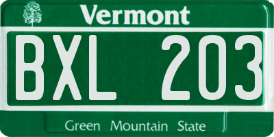 VT license plate BXL203