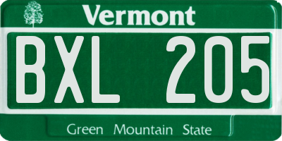 VT license plate BXL205