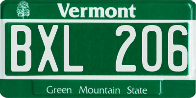 VT license plate BXL206