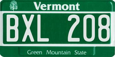 VT license plate BXL208