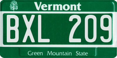VT license plate BXL209