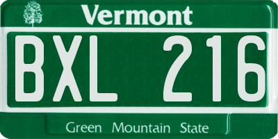 VT license plate BXL216