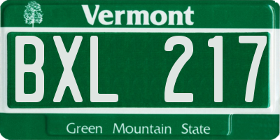 VT license plate BXL217