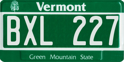 VT license plate BXL227