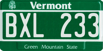 VT license plate BXL233