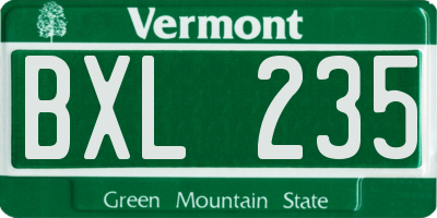 VT license plate BXL235
