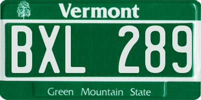 VT license plate BXL289