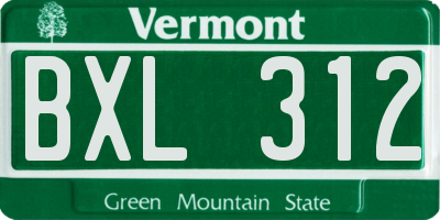 VT license plate BXL312