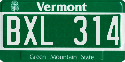 VT license plate BXL314