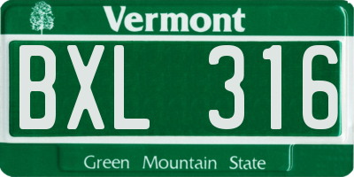 VT license plate BXL316