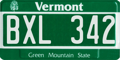 VT license plate BXL342